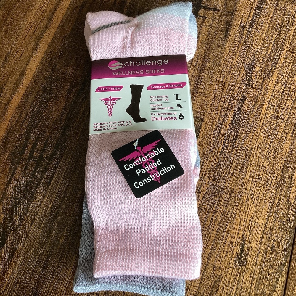 Women's Challenge Wellness Non-Binding Crew Socks Diabetes Edema Neuropathy 5-9